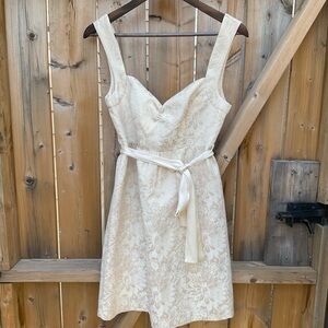 Guess Gold Brocade Mini Dress – Sweetheart Neckline & Belted Waist, Size 6